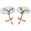 PAIR OF HERMES STYLE FAUX LEATHER STRAP SIDE TABLES