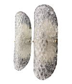 PAIR OF HILLEBRAND ICE GLASS WALL SCONCES WITH TEXTURED CURVED GLASS SHADES