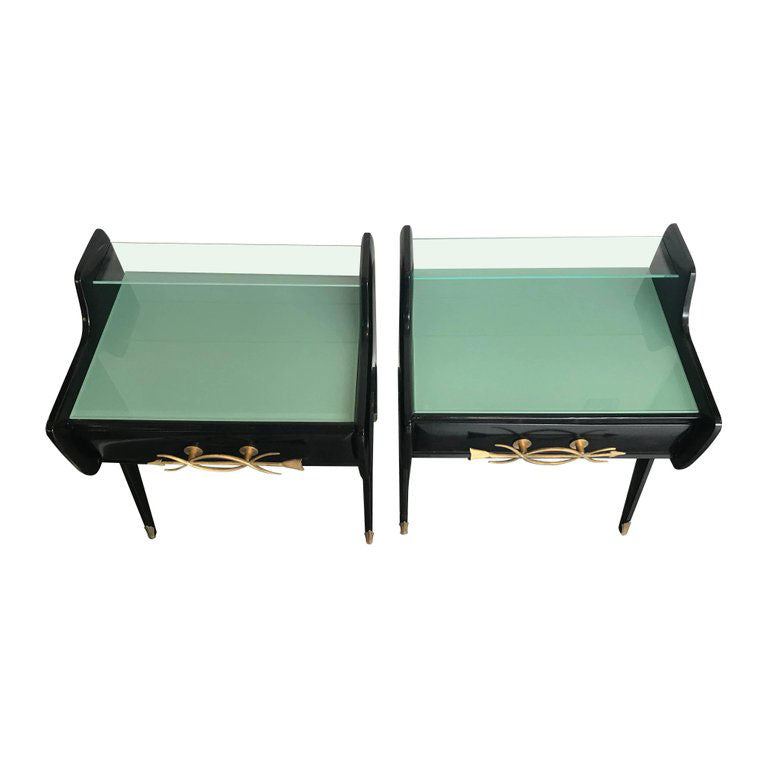  PAIR OF ITALIAN 1950S EBONIZED BEDSIDE TABLES