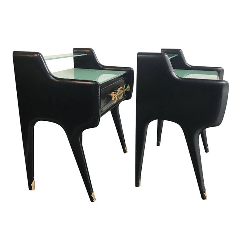  PAIR OF ITALIAN 1950S EBONIZED BEDSIDE TABLES