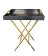 PAIR OF LACQUERED SIDE TABLES WITH BRASS FAUX BAMBOO LEGS AND HANDLES