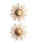 PAIR OF LARGE 1950S WROUGHT IRON SUNBURST WALL SCONCES