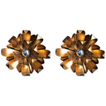 PAIR OF LARGE GILT METAL FLOWER WALL LIGHTS