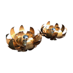 PAIR OF LARGE GILT METAL FLOWER WALL LIGHTS