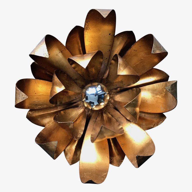 PAIR OF LARGE GILT METAL FLOWER WALL LIGHTS