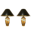 PAIR OF LARGE ITALIAN CERAMIC LAMPS WITH JAPANESE RELIEF DESIGNS