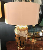 PAIR OF LARGE ITALIAN CERAMIC LAMPS WITH JAPANESE RELIEF DESIGNS