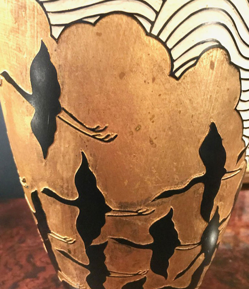 PAIR OF LARGE ITALIAN CERAMIC LAMPS WITH JAPANESE RELIEF DESIGNS