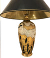 PAIR OF LARGE ITALIAN CERAMIC LAMPS WITH JAPANESE RELIEF DESIGNS