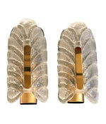 PAIR OF ORREFORS GLASS AND BRASS LEAF SCONCES BY CARL FAGERLUND