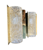 PAIR OF ORREFORS GLASS WALL SCONCES ON BRASS PLATES BY FALKENSBERG, SWEDEN