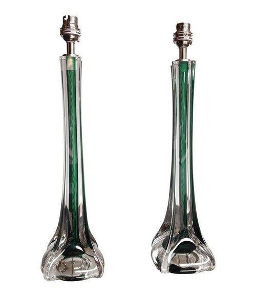 PAIR OF PAUL KEDELV GREEN GLASS LAMPS FOR FLYGSTORS