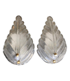 PAIR OF TEXTURED MURANO GLASS LEAF WALL SCONCES WITH BRASS SCREW FITTINGS