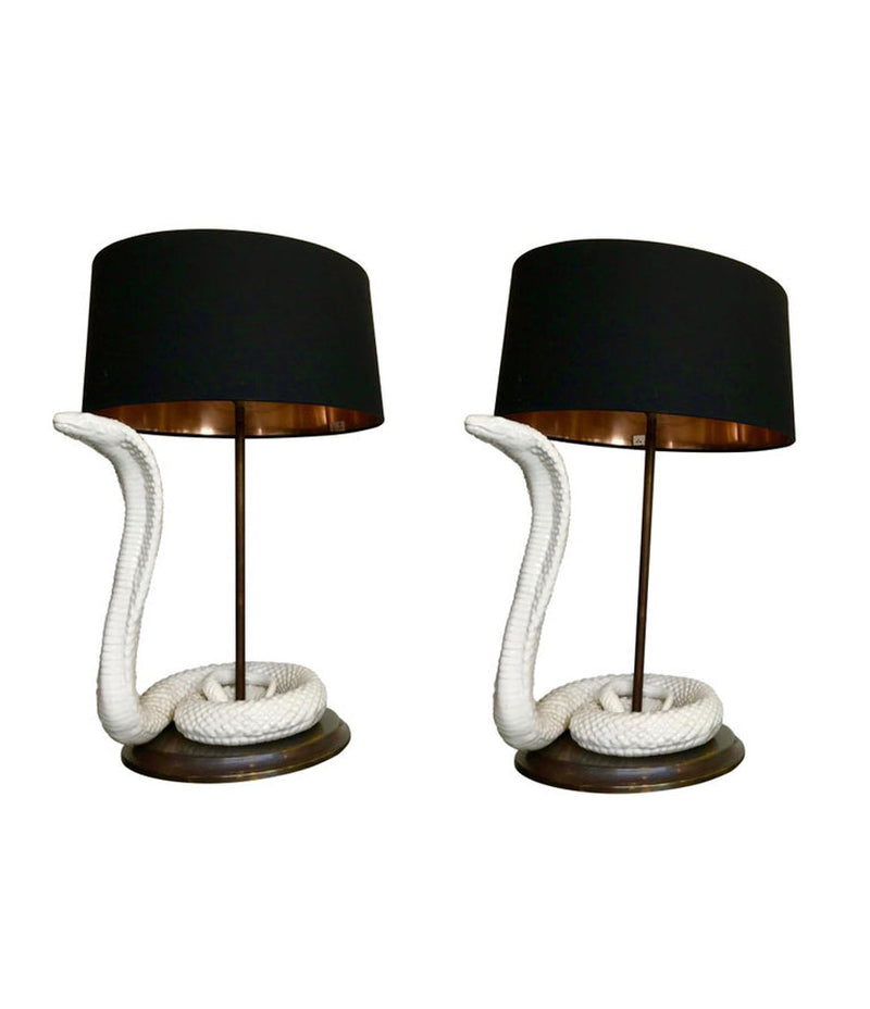 PAIR OF TOMMASO BARBI CERAMIC COBRA LAMPS