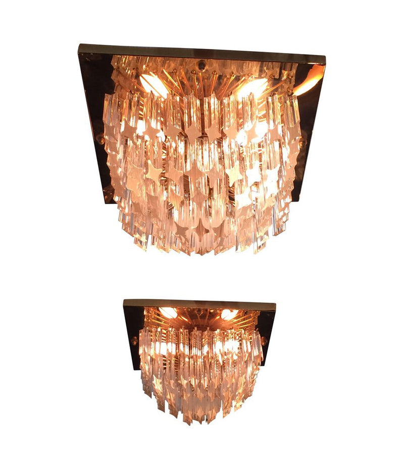 PAIR OF VENINI CRYSTAL CHANDELIERS ON GOLD-PLATED FRAMES
