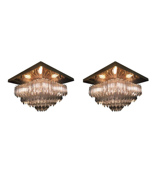 PAIR OF VENINI CRYSTAL CHANDELIERS ON GOLD-PLATED FRAMES