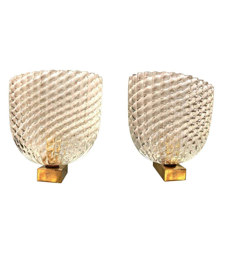 PAIR OF 1940S BAROVIER & TOSO GLASS AND BRASS WALL SCONCES