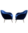 PAIR OF 1950S ITALIAN ARMCHAIRS WITH MATCHING OTTOMANS REUPHOLSTERED IN VELVET