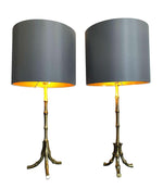 PAIR OF 1950S MAISON BAGUÈS BRASS FAUX BAMBOO LAMPS WITH NEW BESPOKE SHADES