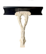 PAIR OF 1950S SERGE ROCHE STYLE CARVED WOOD AND LACQUERED PALM CONSOLE TABLES