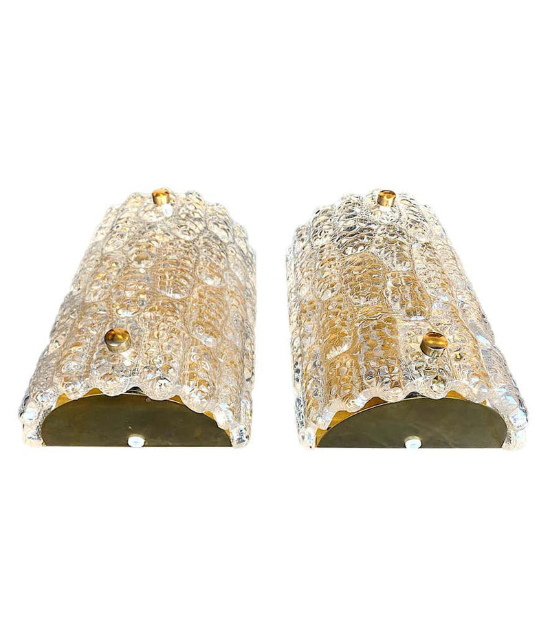 PAIR OF 1960S ORREFORS GLASS AND BRASS WALL SCONCES BY CARL FAGERLUND