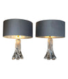  PAIR OF 1960S VAL ST LAMBERT CLEAR GLASS LAMPS WITH NEW BESPOKE SHADES