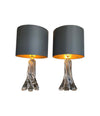  PAIR OF 1960S VAL ST LAMBERT CLEAR GLASS LAMPS WITH NEW BESPOKE SHADES