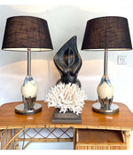 PAIR OF 1970S ANTHONY REDMILE STYLE CHROME AND REAL OSTRICH EGG LAMPS