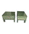 PAIR OF 1970S GUY LEFEVRE STYLE GREEN WOVEN RATTAN AND BRASS BEDSIDE TABLES