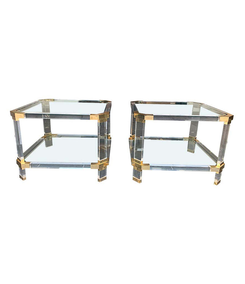 Pair of 1970s Lucite and Brass Side Tables - Charles Hollis Jones - Mid Century Furniture - Ed Butcher Antiques