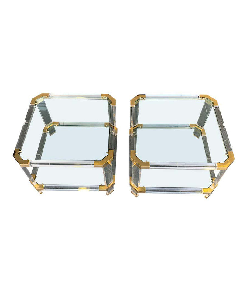 Pair of 1970s Lucite and Brass Side Tables - Charles Hollis Jones - Mid Century Furniture - Ed Butcher Antiques