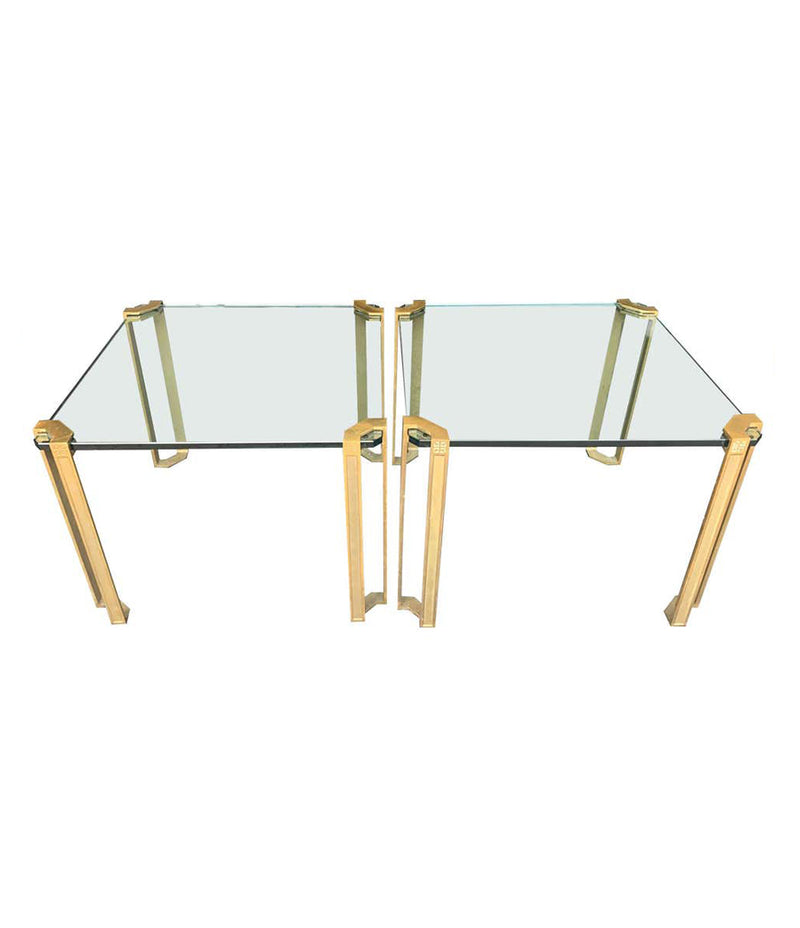 PAIR OF 1970S PETER GHYCZY BRASS AND GLASS SIDE TABLES