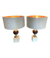 PAIR OF 1970S TRAVERTINE AND CHROME LAMPS IN THE STYLE OF MAISON BARBIER