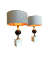 PAIR OF 1970S TRAVERTINE AND CHROME LAMPS IN THE STYLE OF MAISON BARBIER