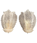 PAIR OF BAROVIER LARGE 1960S MURANO GLASS LEAF SCONCES WITH BRASS FITTINGS