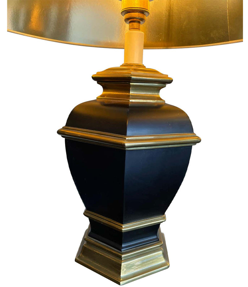 Pair of Black 1970s Lacquer & Brass Lamps - Mid Century Lighting - Ed Butcher Antiques