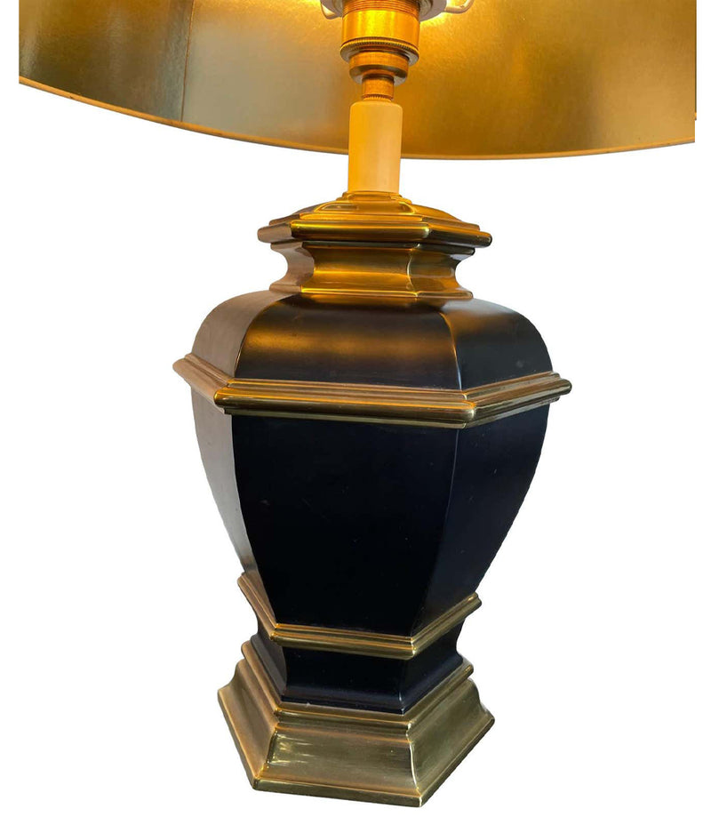 Pair of Black 1970s Lacquer & Brass Lamps - Mid Century Lighting - Ed Butcher Antiques