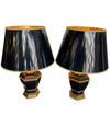Pair of Black 1970s Lacquer & Brass Lamps - Mid Century Lighting - Ed Butcher Antiques