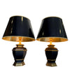 Pair of Black 1970s Lacquer & Brass Lamps - Mid Century Lighting - Ed Butcher Antiques