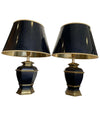 Pair of Black 1970s Lacquer & Brass Lamps - Mid Century Lighting - Ed Butcher Antiques