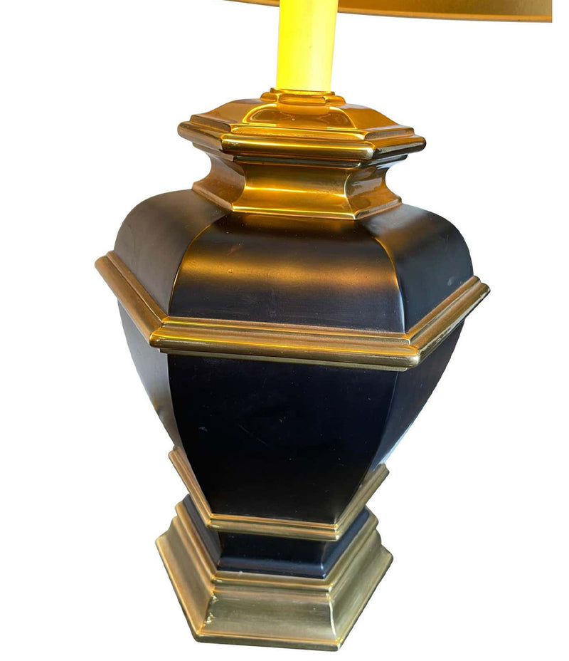 Pair of Black 1970s Lacquer & Brass Lamps - Mid Century Lighting - Ed Butcher Antiques