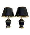 Pair of Black 1970s Lacquer & Brass Lamps - Mid Century Lighting - Ed Butcher Antiques