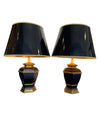 Pair of Black 1970s Lacquer & Brass Lamps - Mid Century Lighting - Ed Butcher Antiques