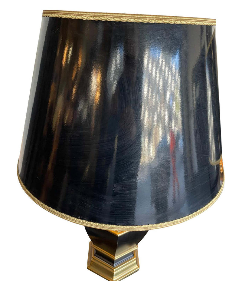 Pair of Black 1970s Lacquer & Brass Lamps - Mid Century Lighting - Ed Butcher Antiques