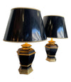 Pair of Black 1970s Lacquer & Brass Lamps - Mid Century Lighting - Ed Butcher Antiques