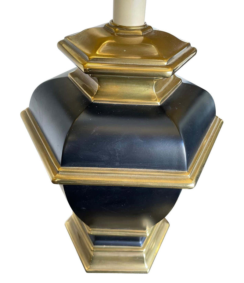 Pair of Black 1970s Lacquer & Brass Lamps - Mid Century Lighting - Ed Butcher Antiques