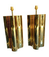 PAIR OF LARGE 1970S BRASS LAMPS WITH INTERESTING CURVED CORNERS AND NEW SHADES