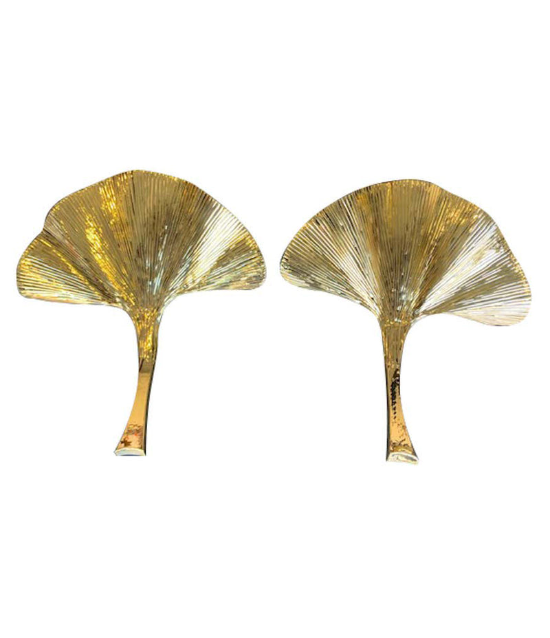 PAIR OF LARGE BRASS FINISH GINGKO LEAF WALL SCONCES IN THE STYLE OF BARBI