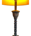 PAIR OF ORNATE TABLE LAMPS WITH PALM TREE STEMS MOUNTED ON SQUARE PLINTHS