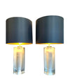 PAIR OF QUALITY 1960S GLASS LAMPS BY ORREFORS WITH WHITE AND CLEAR CENTRE BASE
